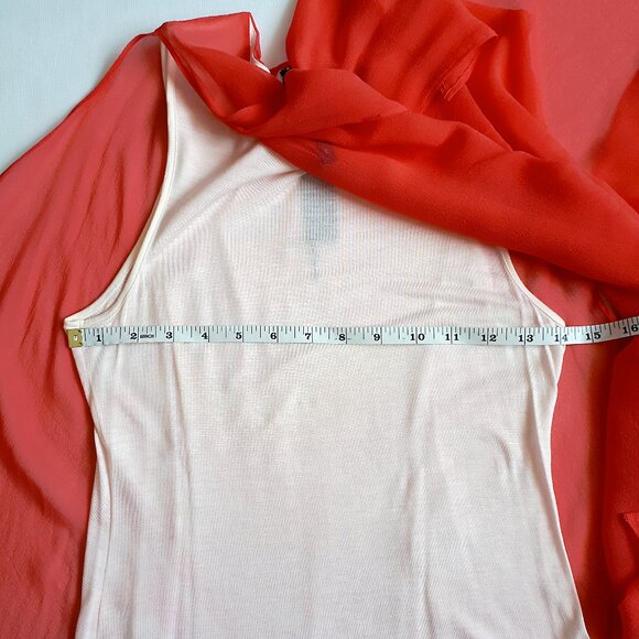 POLECI 100% Silk Cape Sleaveless Blouse in Bright Coral Red Pink Orange - Picture 8 of 16